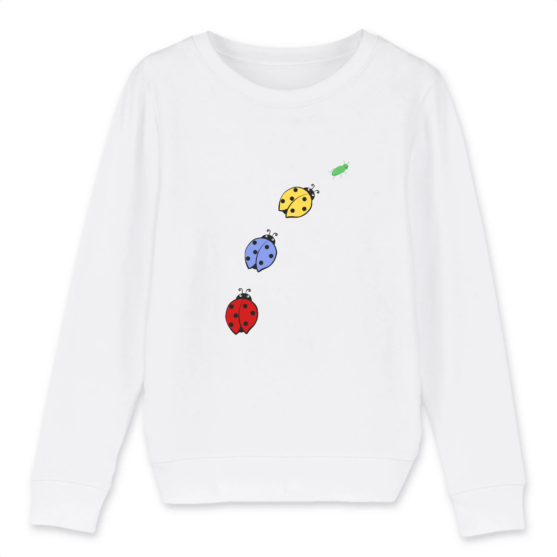 Sweat-shirt enfant coton bio | Graphisme poursuite puceron coccinelles | Blanc