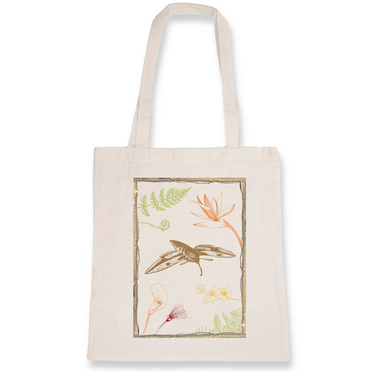 Sac Totebag coton bio | graphisme papillon sphinx et fleurs