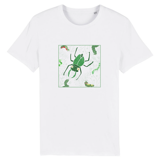 T-shirt homme coton bio | Graphisme insecte petite prédation | Blanc