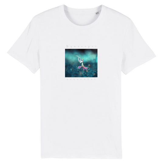 T-shirt homme coton bio | Graphisme insecte Mante orchidée | Blanc