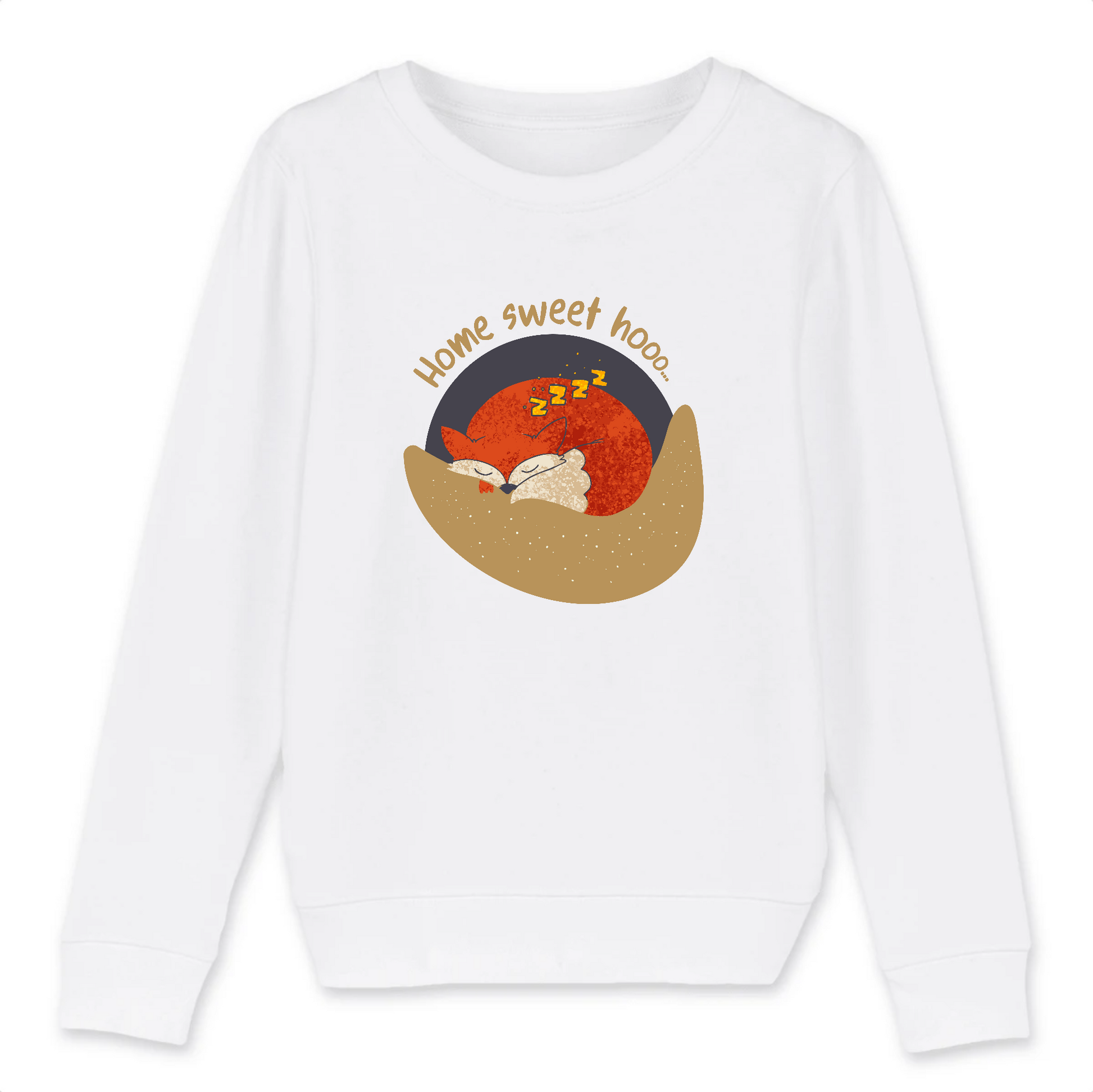 Sweat-shirt enfant coton bio | Graphisme renard qui dort | Blanc