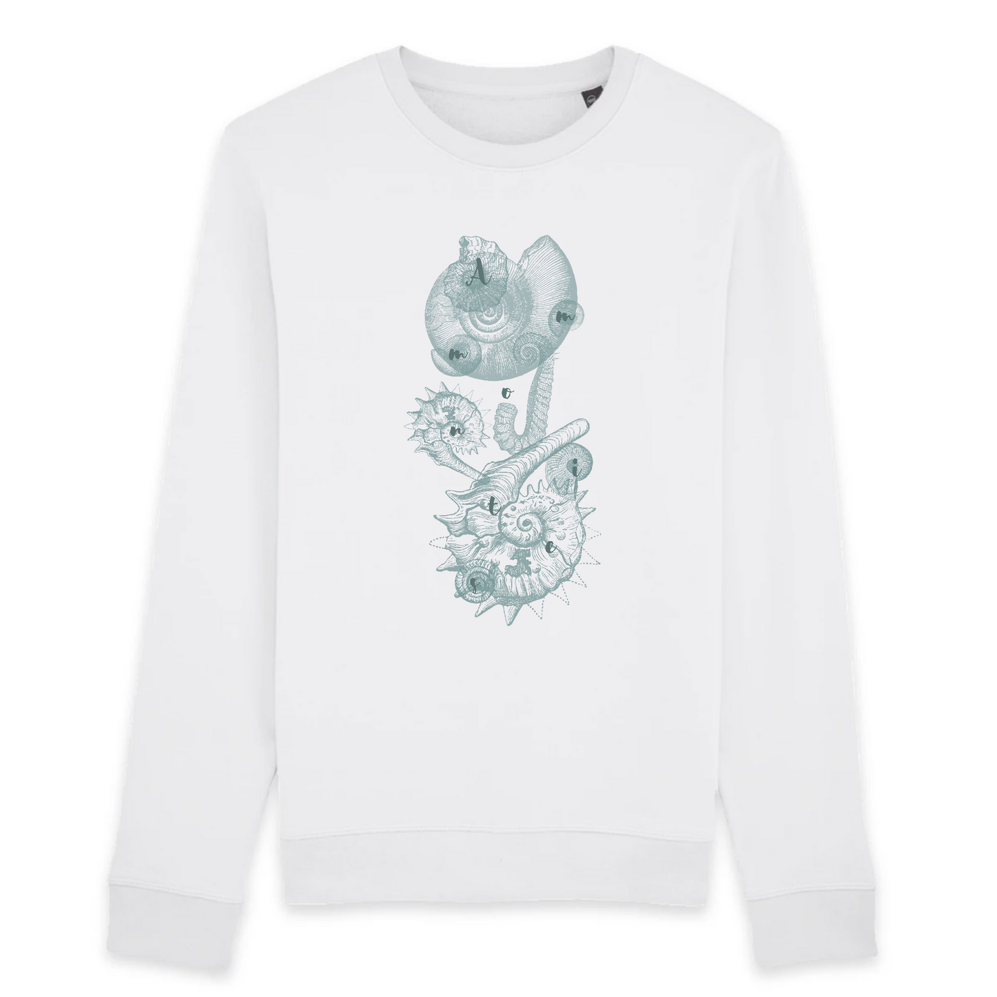 Sweat-shirt coton bio | graphisme nature animaux ammonites | blanc