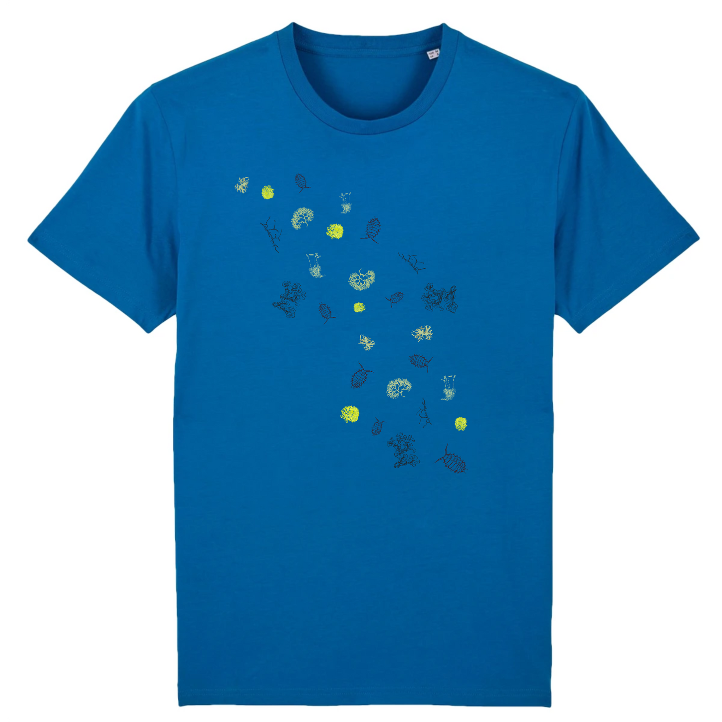 T-shirt homme coton bio | Graphisme mousses, lichens et cloportes | Bleu