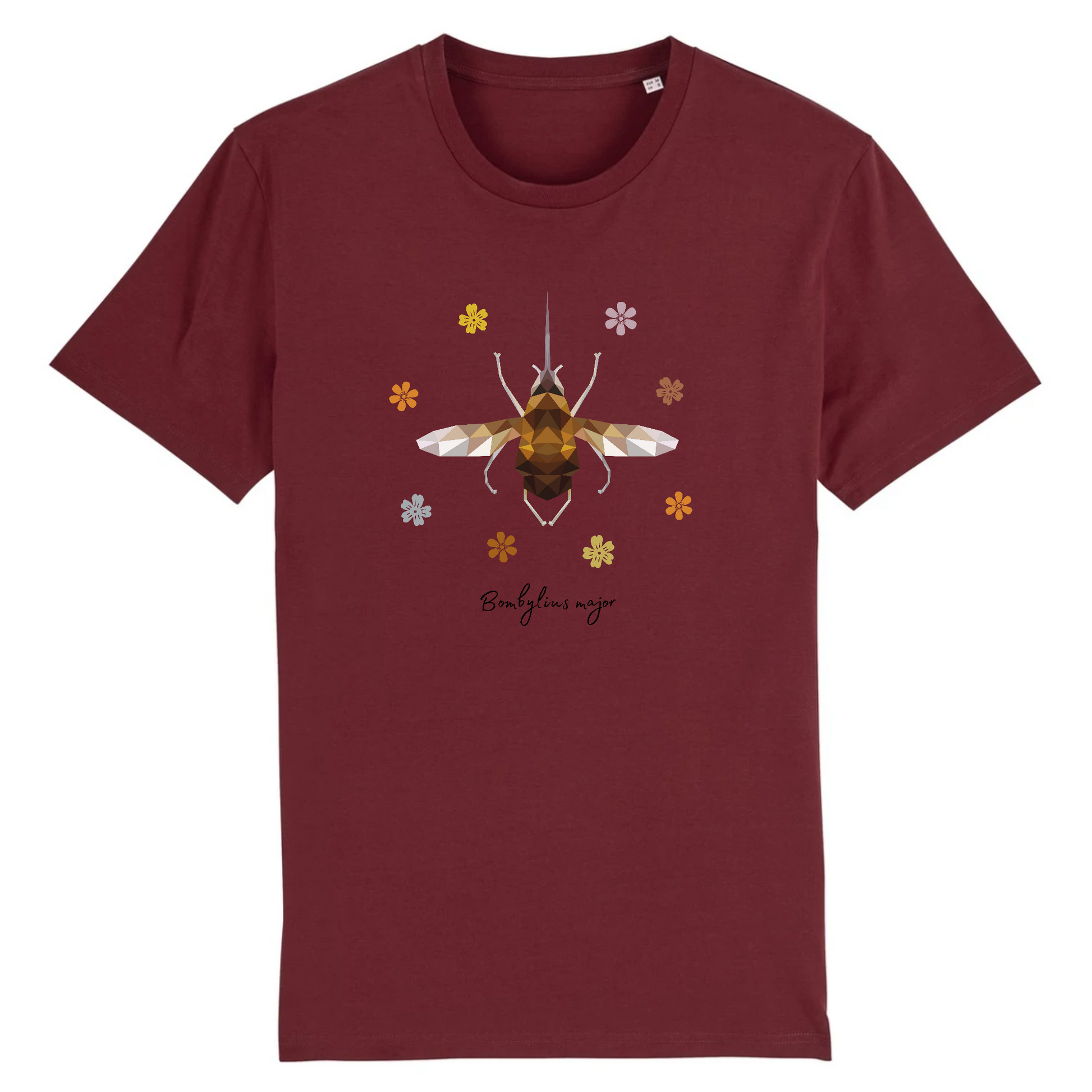 T-shirt homme coton bio | Graphisme insecte bombyle | Bordeaux