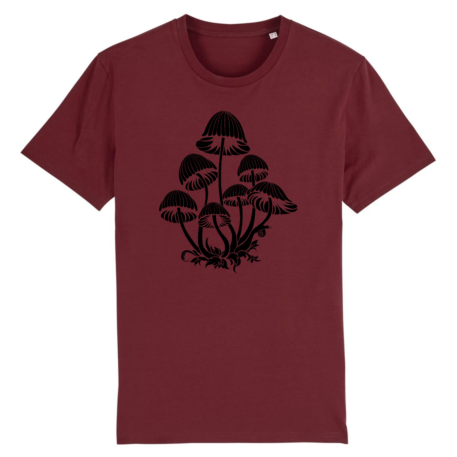 T-shirt homme coton bio | Graphisme champignons et escargot arpenteur | Bordeaux