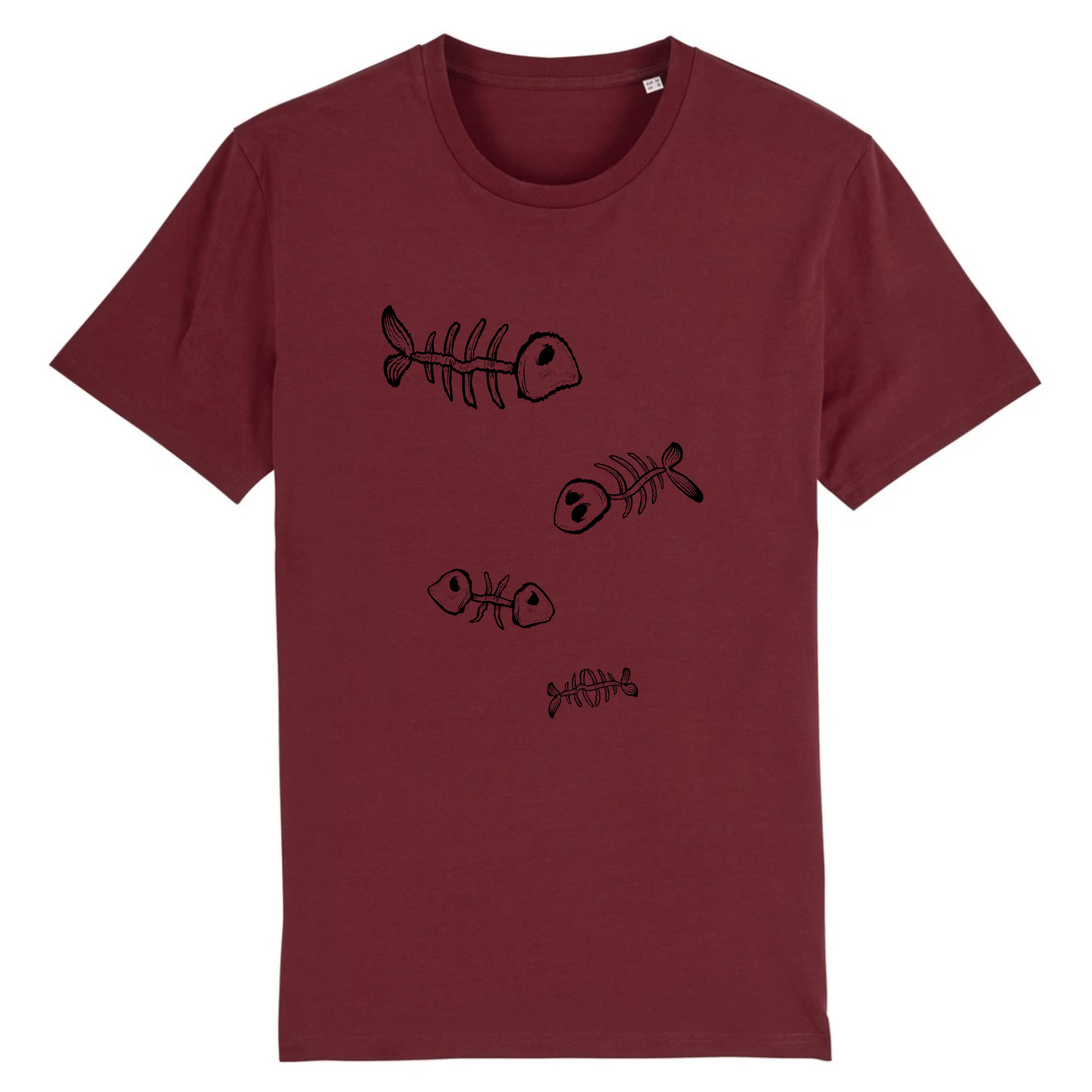 T-shirt homme coton bio | Graphisme squelette de poisson | Bordeaux