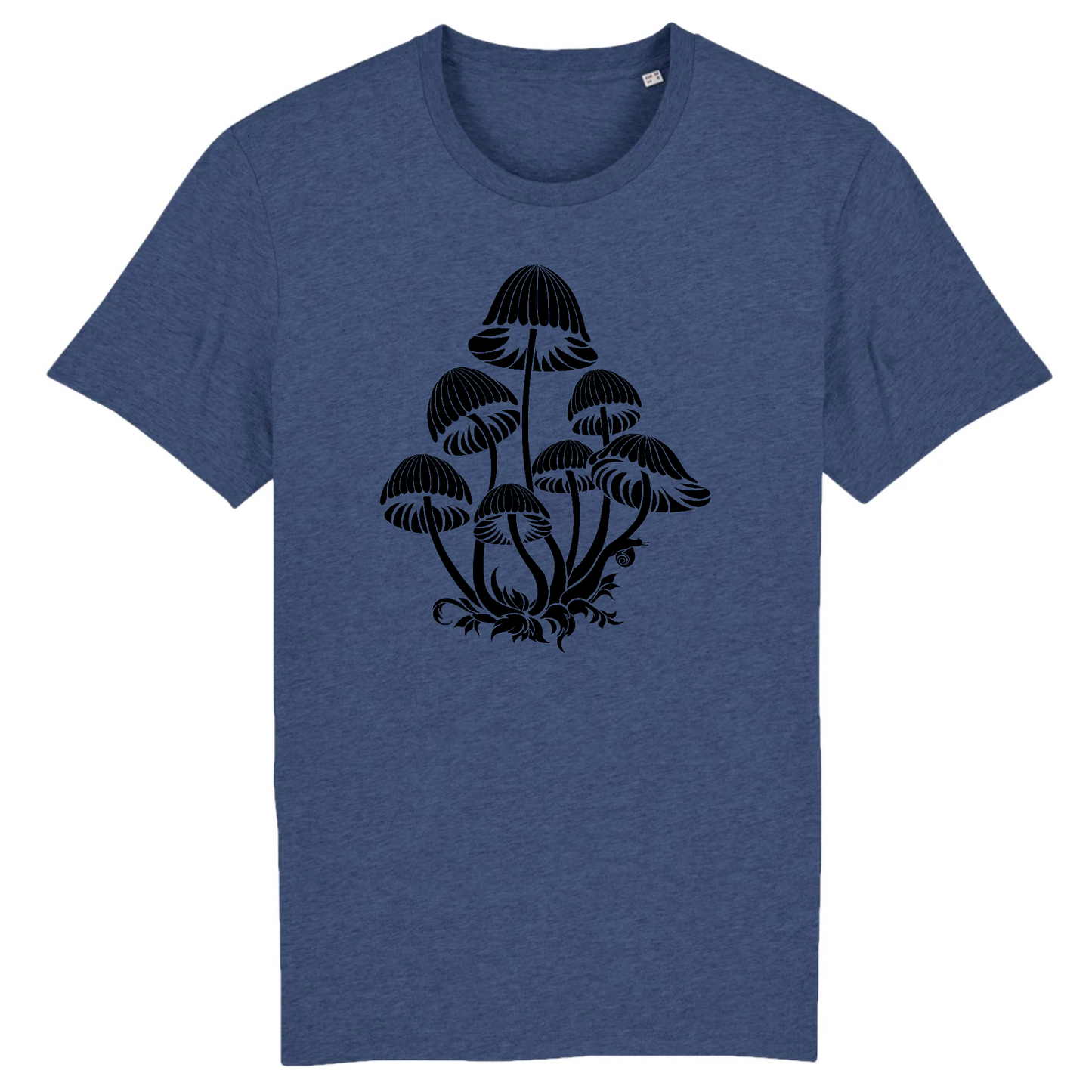 T-shirt homme coton bio | Graphisme champignons et escargot arpenteur | Indigo