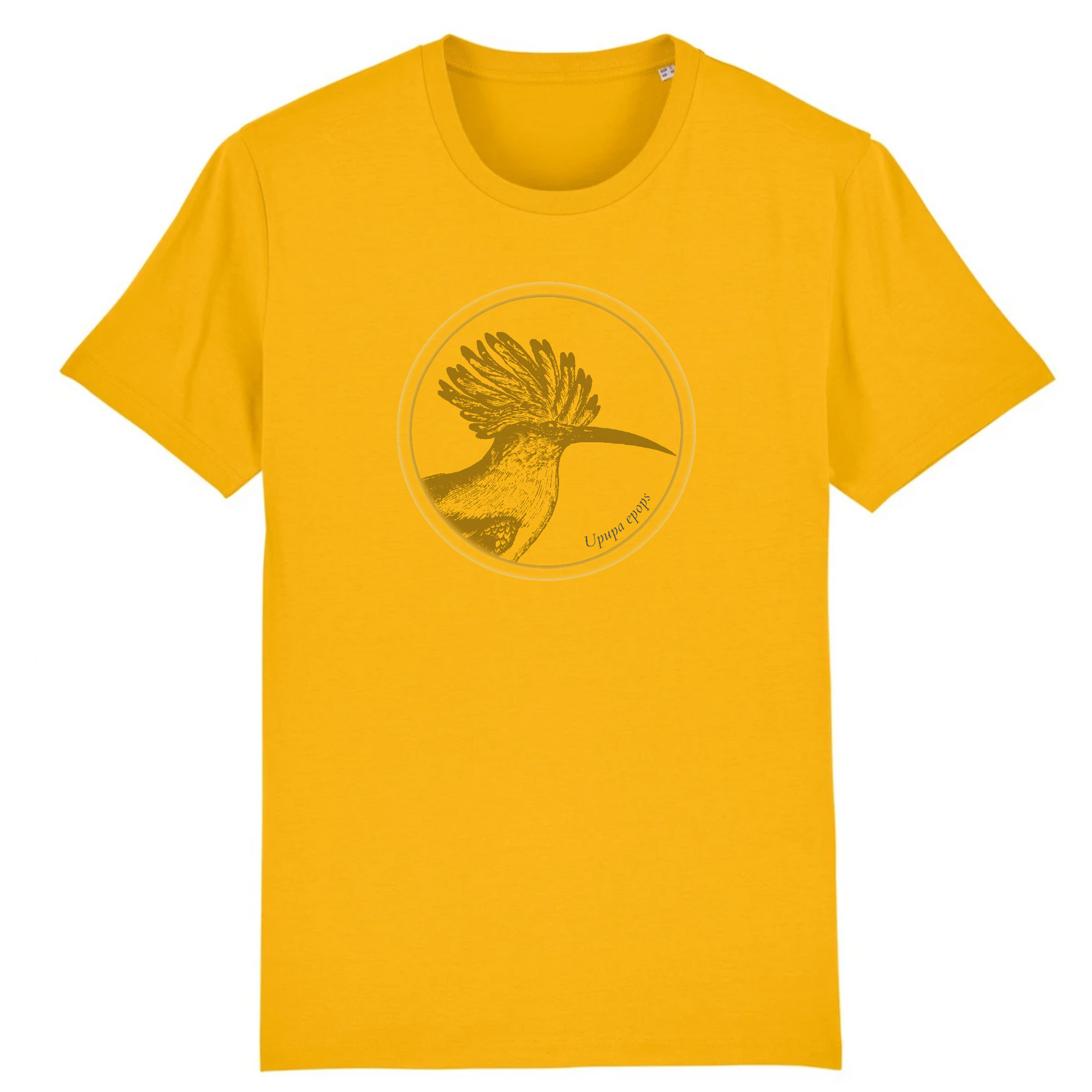 T-shirt homme coton bio | Graphisme oiseau Huppe fasciée | Jaune