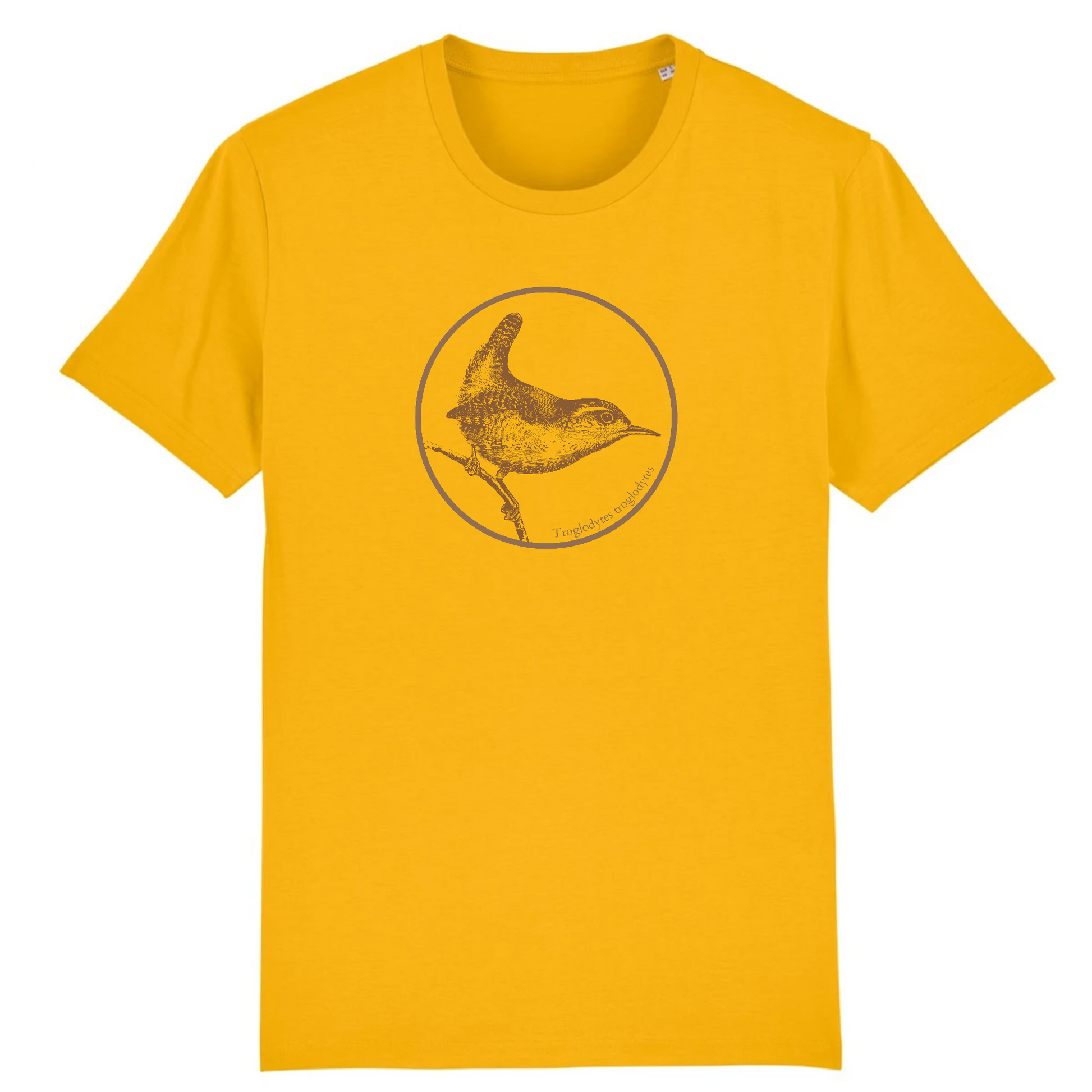 T-shirt homme coton bio | Graphisme oiseau troglodyte mignon | Jaune