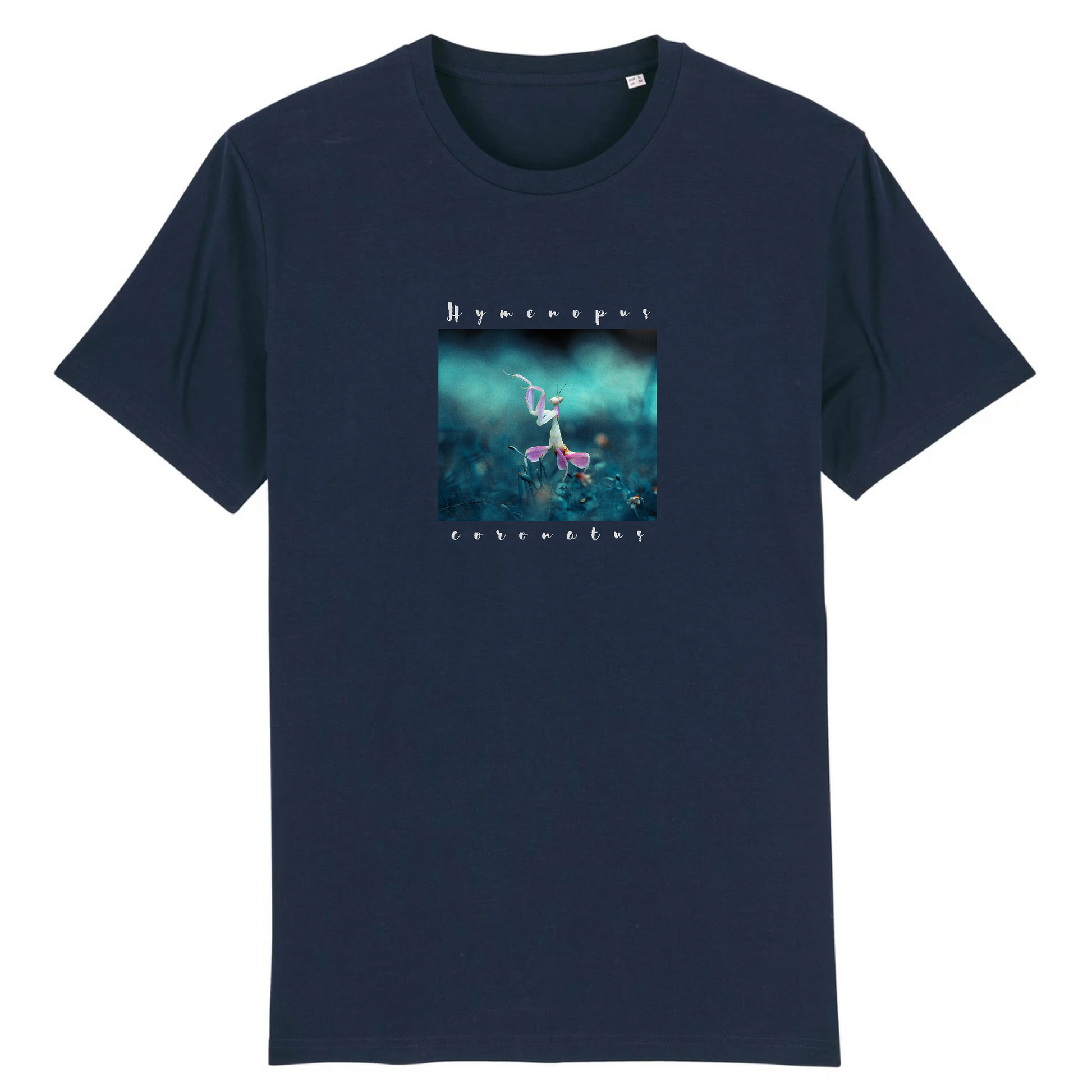 T-shirt homme coton bio | Graphisme insecte Mante orchidée | Bleu marine
