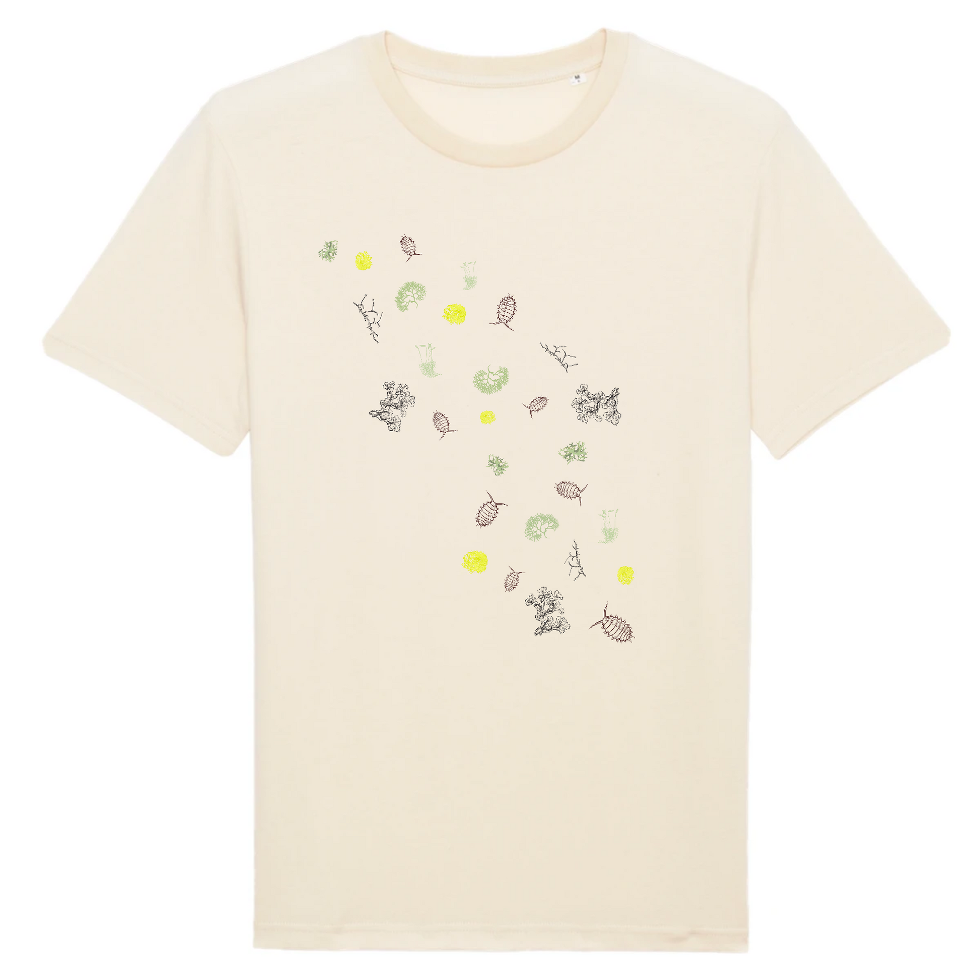T-shirt homme coton bio | Graphisme mousses, lichens et cloportes | Naturel