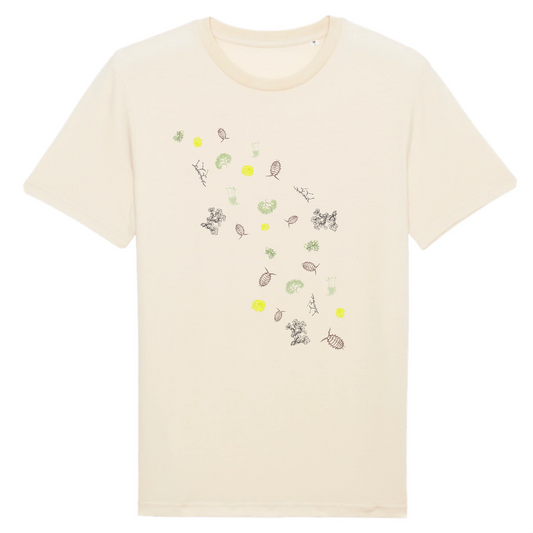 T-shirt homme coton bio | Graphisme mousses, lichens et cloportes | Naturel