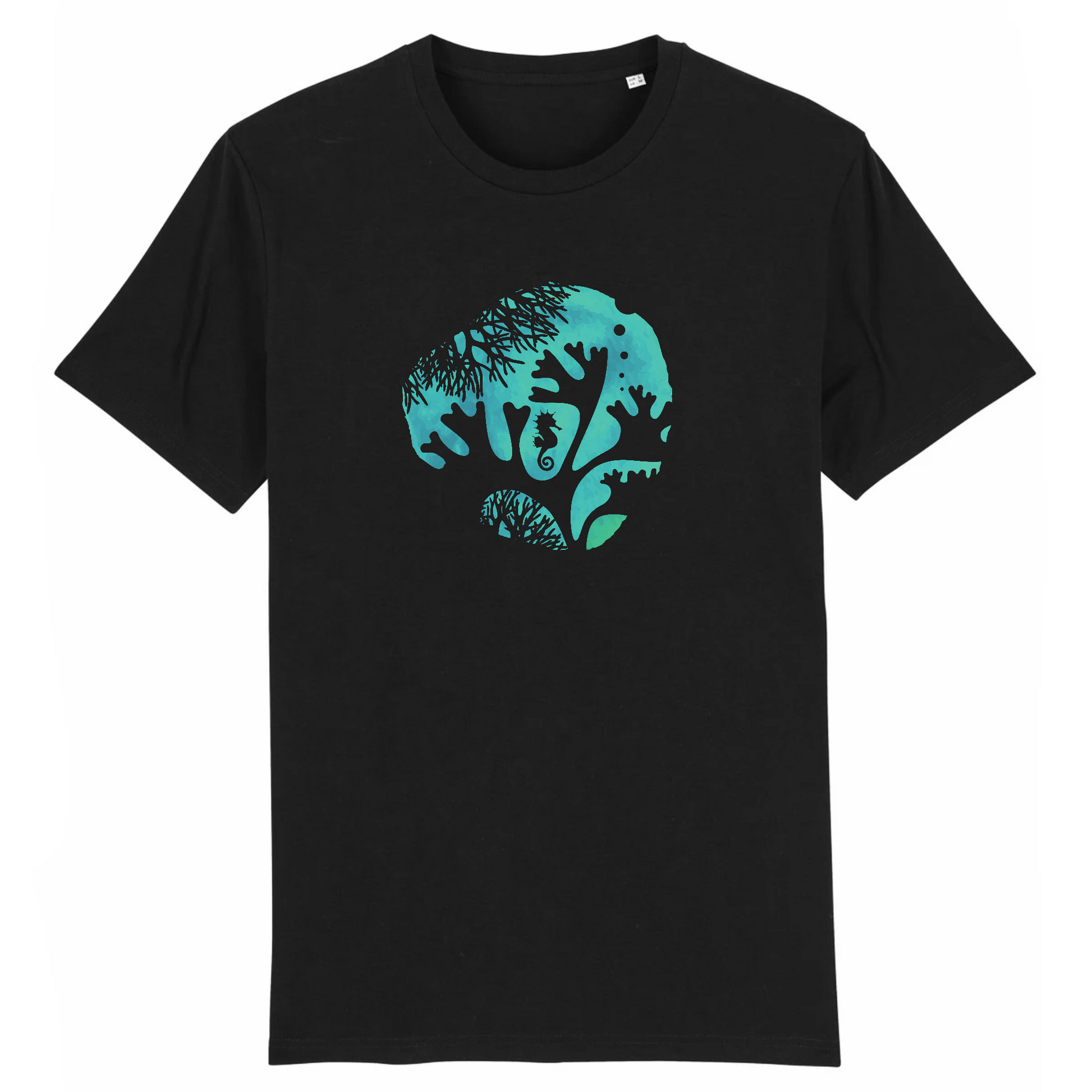 T-shirt homme coton bio | Graphisme sous-marin hippocampe | Noir