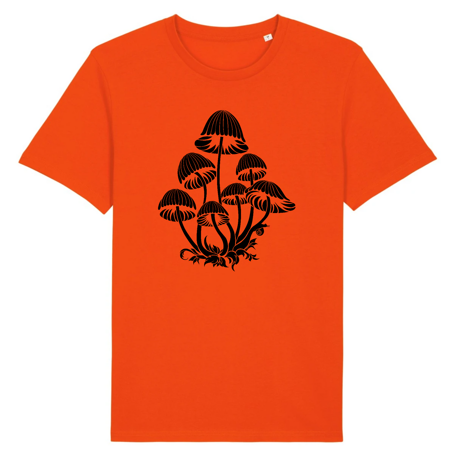 T-shirt homme coton bio | Graphisme champignons et escargot arpenteur | Orange