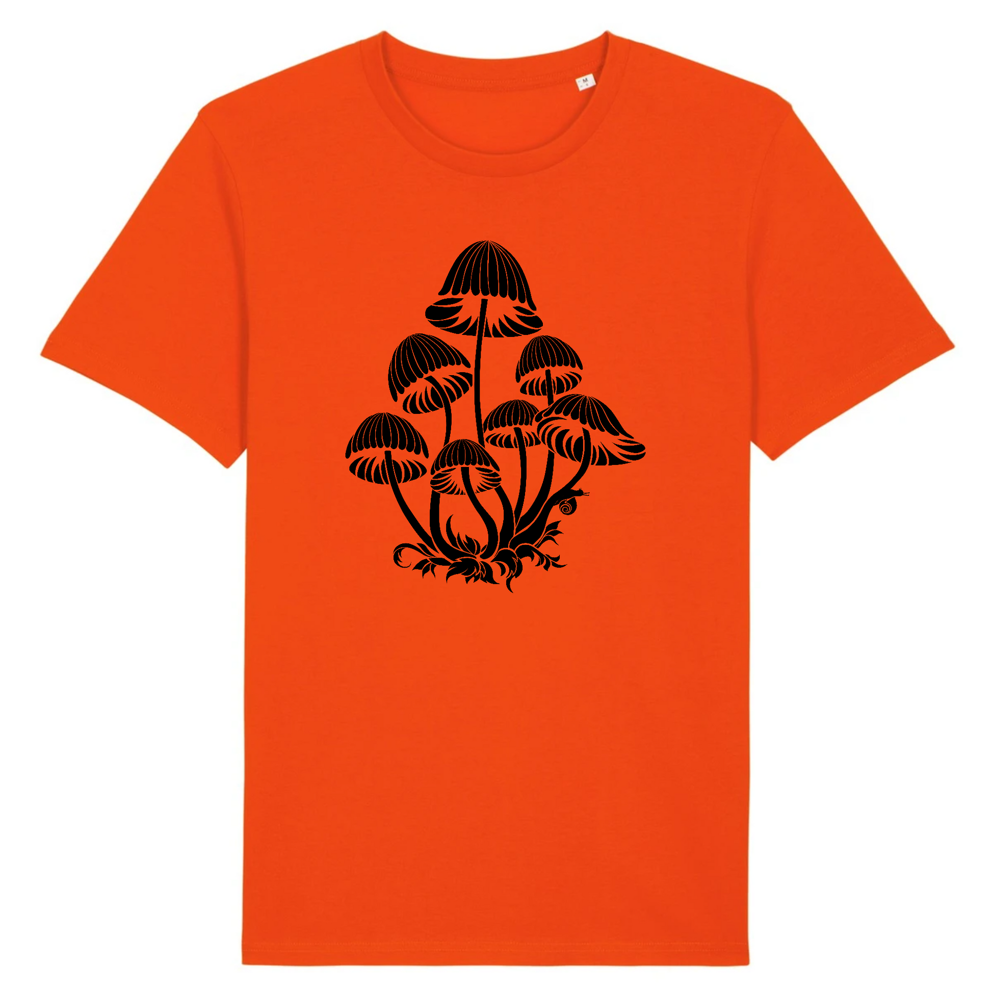 T-shirt homme coton bio | Graphisme champignons et escargot arpenteur | Orange