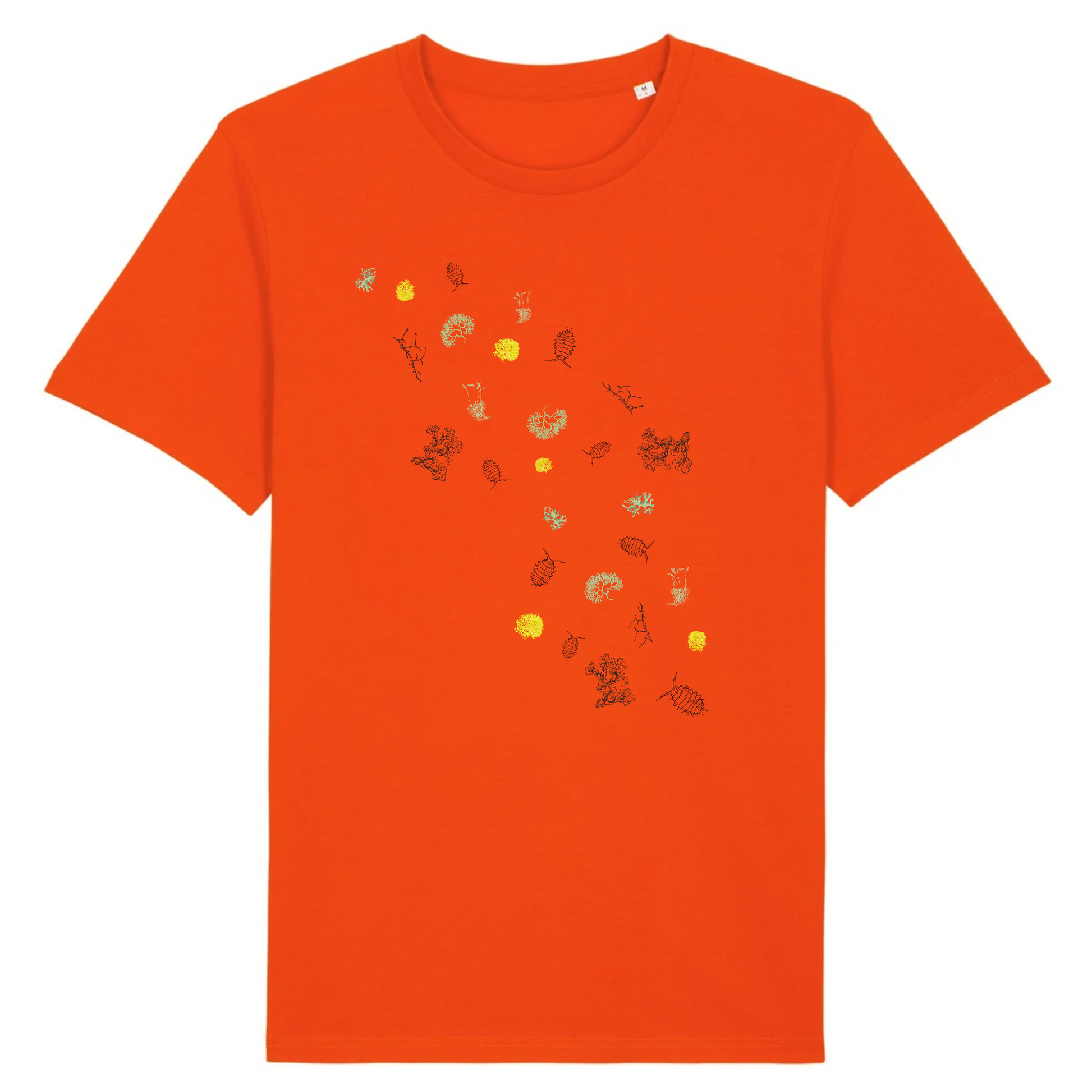 T-shirt homme coton bio | Graphisme mousses, lichens et cloportes | Orange